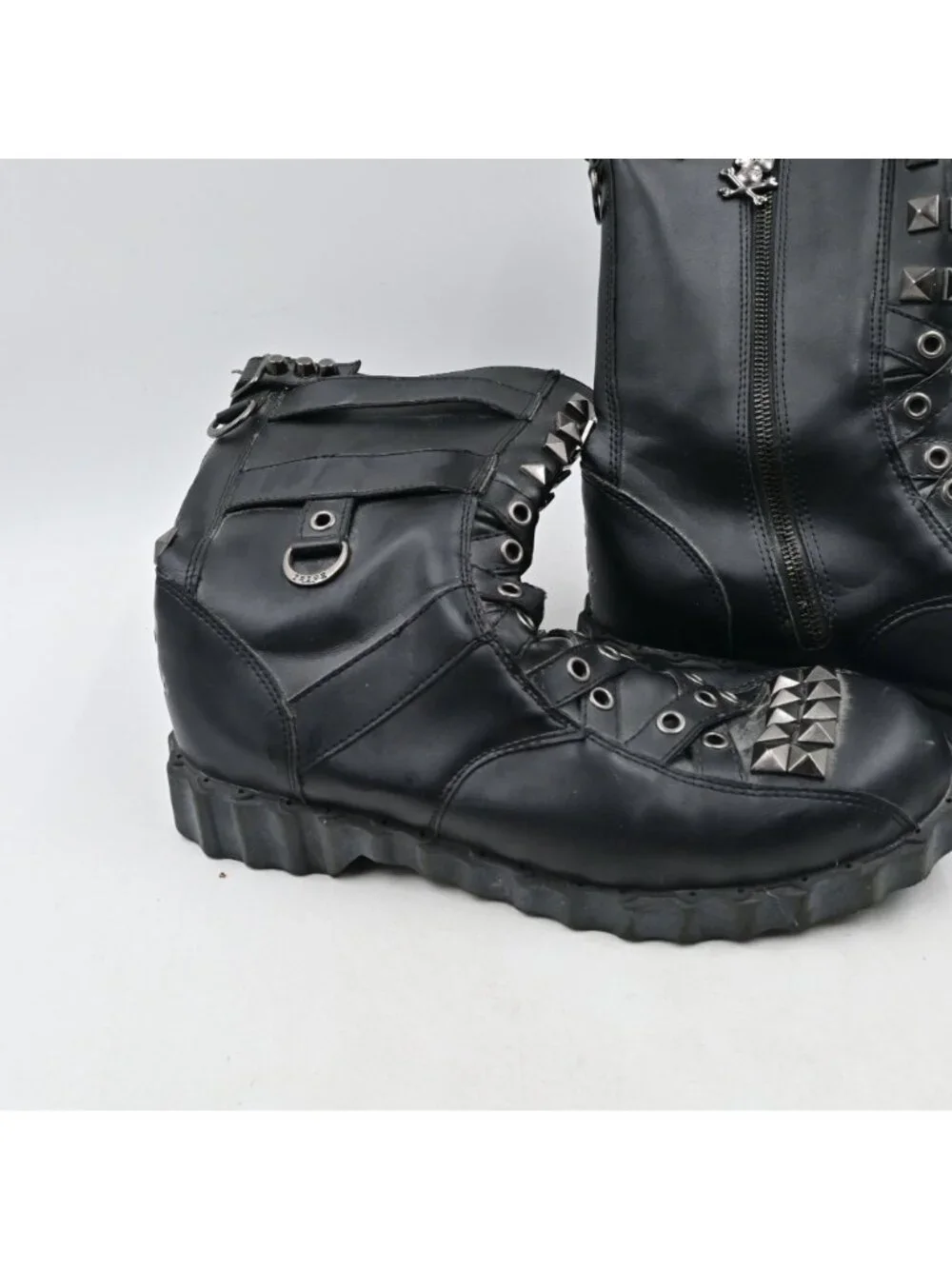 Tripp NYC Studded Leather Combat Boots Size 9 Skull Black Punk Grunge Gothic